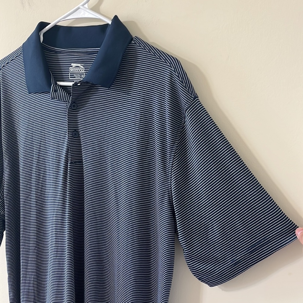 Slazenger Men’s Core Polo Striped Navy White Size XL - Picture 4 of 9